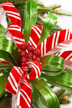 22" x 11" Red, White and Green Ribbon Flower Stem