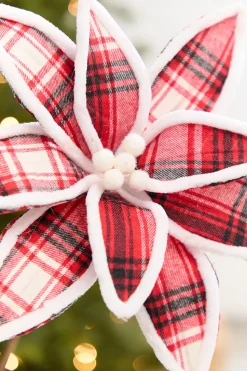 19" x 12.5" Red & White Black Plaid Poinsettia Pick