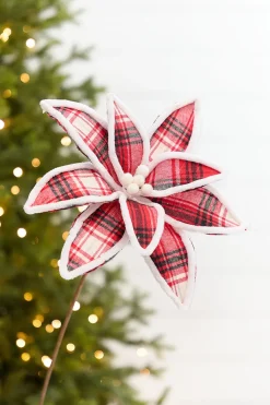 19" x 12.5" Red & White Black Plaid Poinsettia Pick