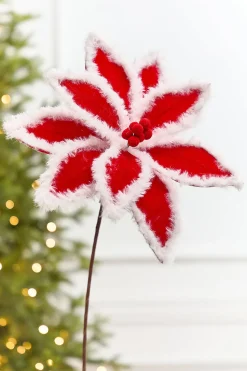 20" x 12" Red & White Fur Edge Poinsettia Stem