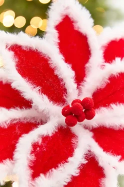 20" x 12" Red & White Fur Edge Poinsettia Stem