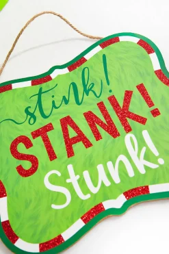 11" x 9" Red White Green Glitter Sign - "Stink! Stank! Stunk!"