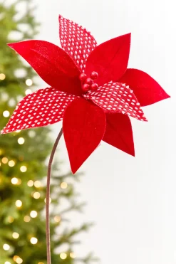 19" x 12" Red & White Patterned Poinsettia Stem