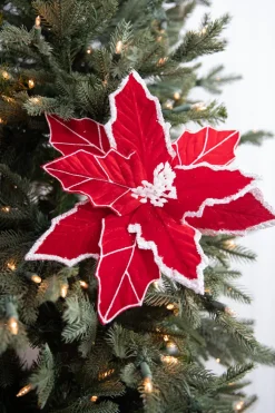 22” x 13" Red/White Velvet Glitter Poinsettia