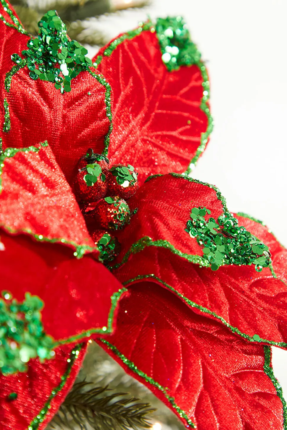 22" x 11" Red with Green Glitter Tip Velvet Stem