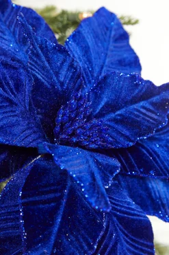22" x 11" Royal Blue Velvet Poinsettia Stem