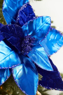 22” x 12” Royal Blue Velvet Poinsettia Stem