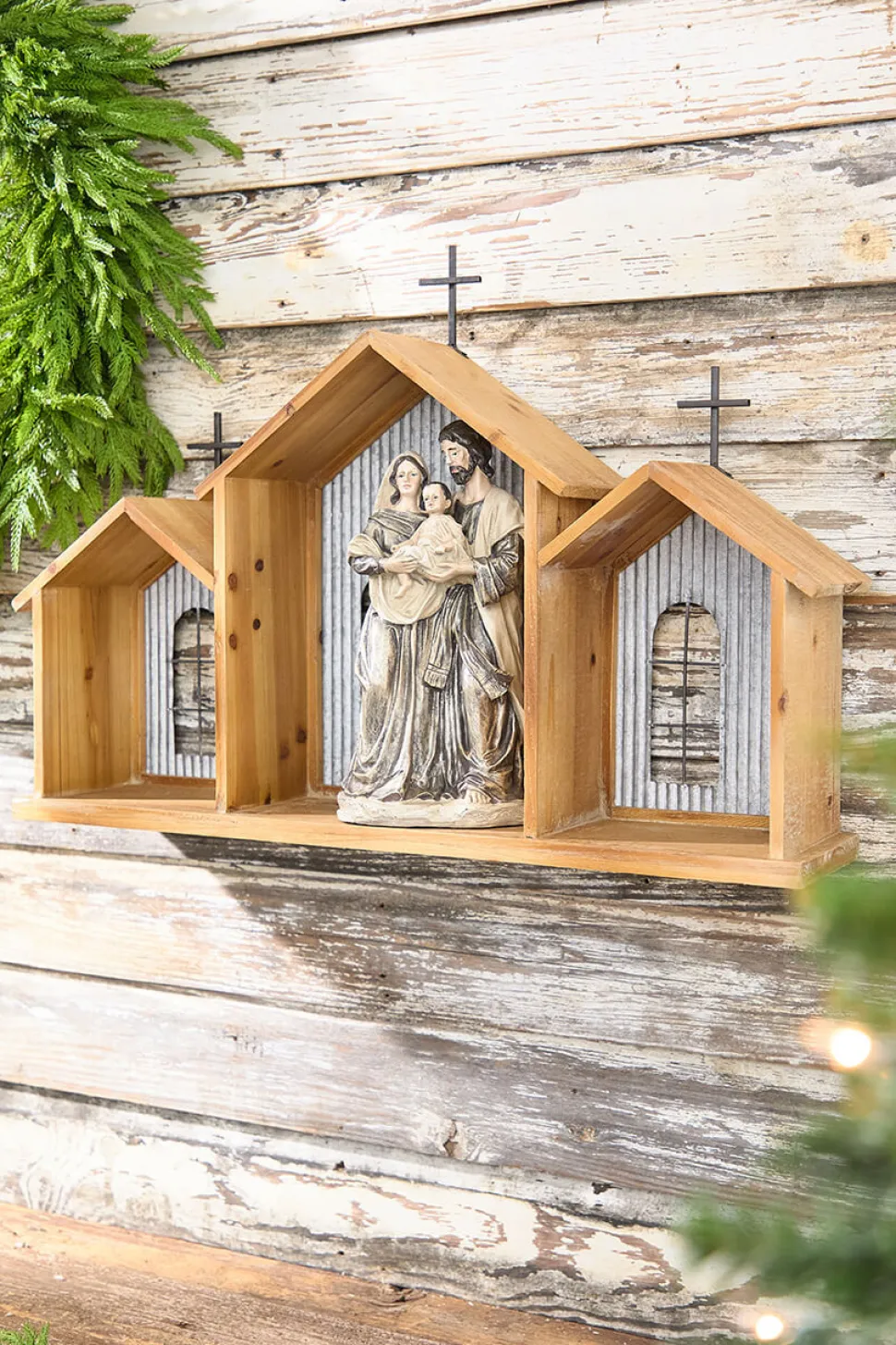 20” x 29” Rustic Wood & Metal Creche
