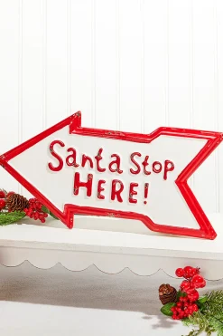 17" x 9" Santa Stop Here Metal Sign