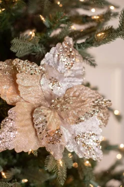 19” x 12.5" Sequin Glitter Sheer Poinsettia Stem