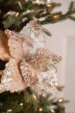 19” x 12.5" Sequin Glitter Sheer Poinsettia Stem