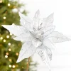 24" x 10" Silver Glitter Edge & Bead Poinsettia Stem