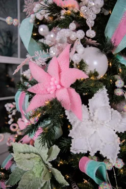 20” x 12" Sugared Cotton Candy Poinsettia Stem