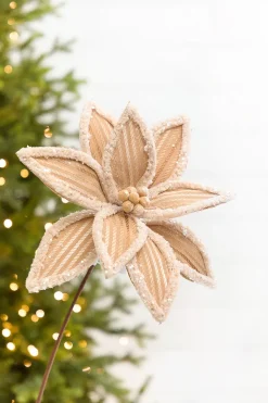20" x 12.5" Taupe Frosted Poinsettia Stem
