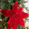 22” x 15" Velvet Glitter Poinsettia Stem - Red