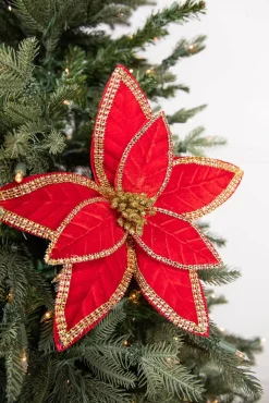 24” x 12" Velvet Jewel Edge Gold Trim Poinsettia Stem