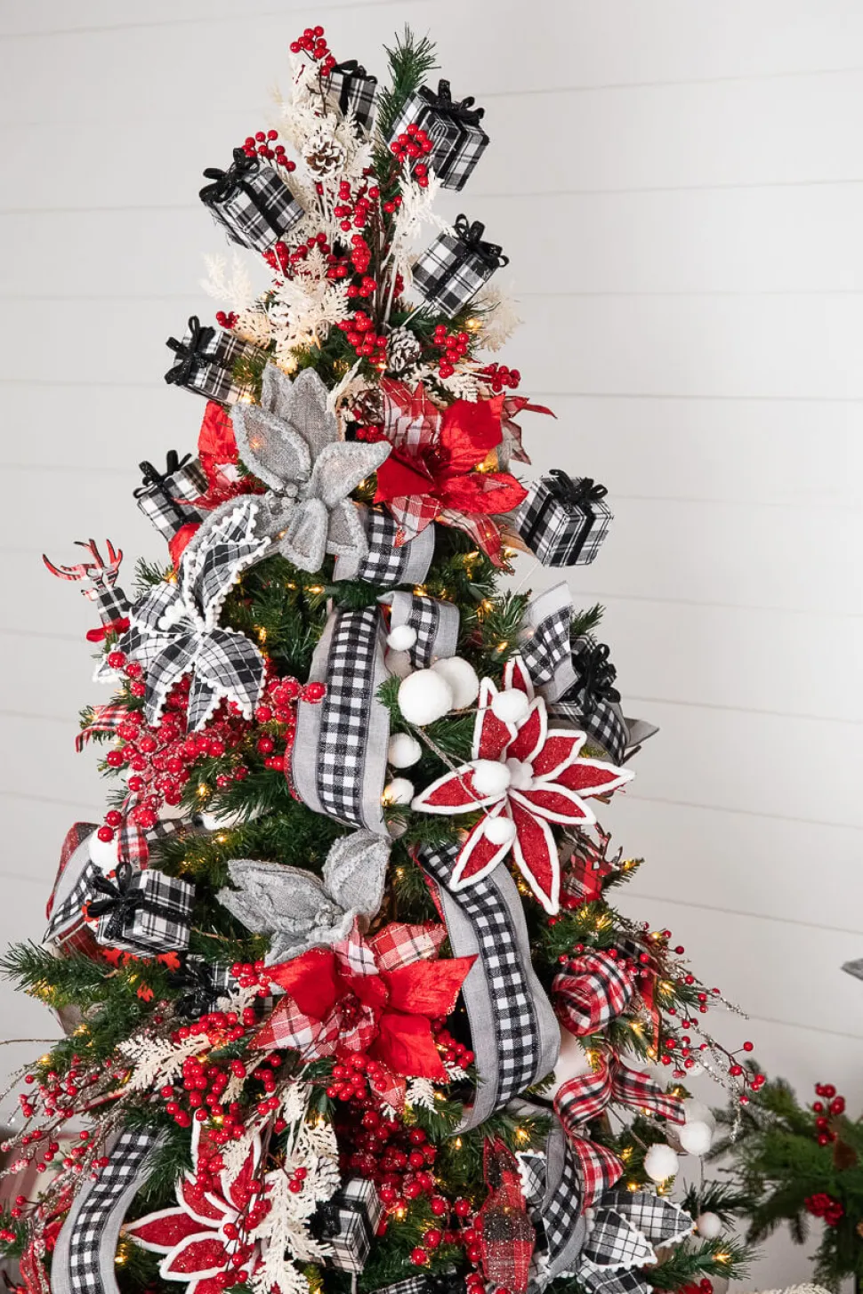 24” x 13" Velvet/Plaid Poinsettia Stem