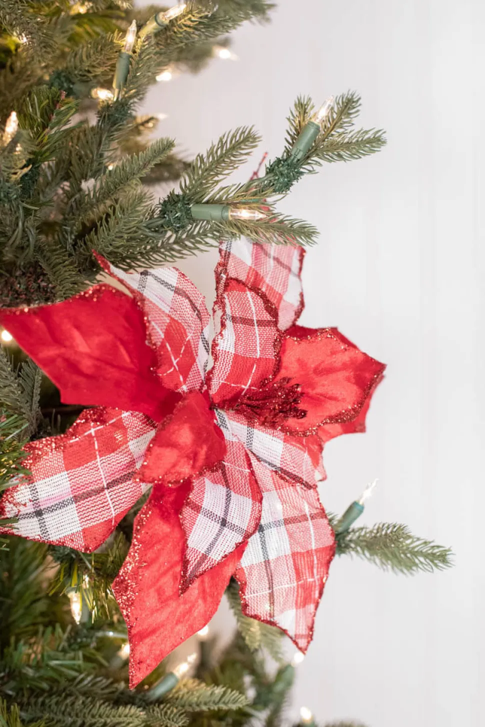 24” x 13" Velvet/Plaid Poinsettia Stem