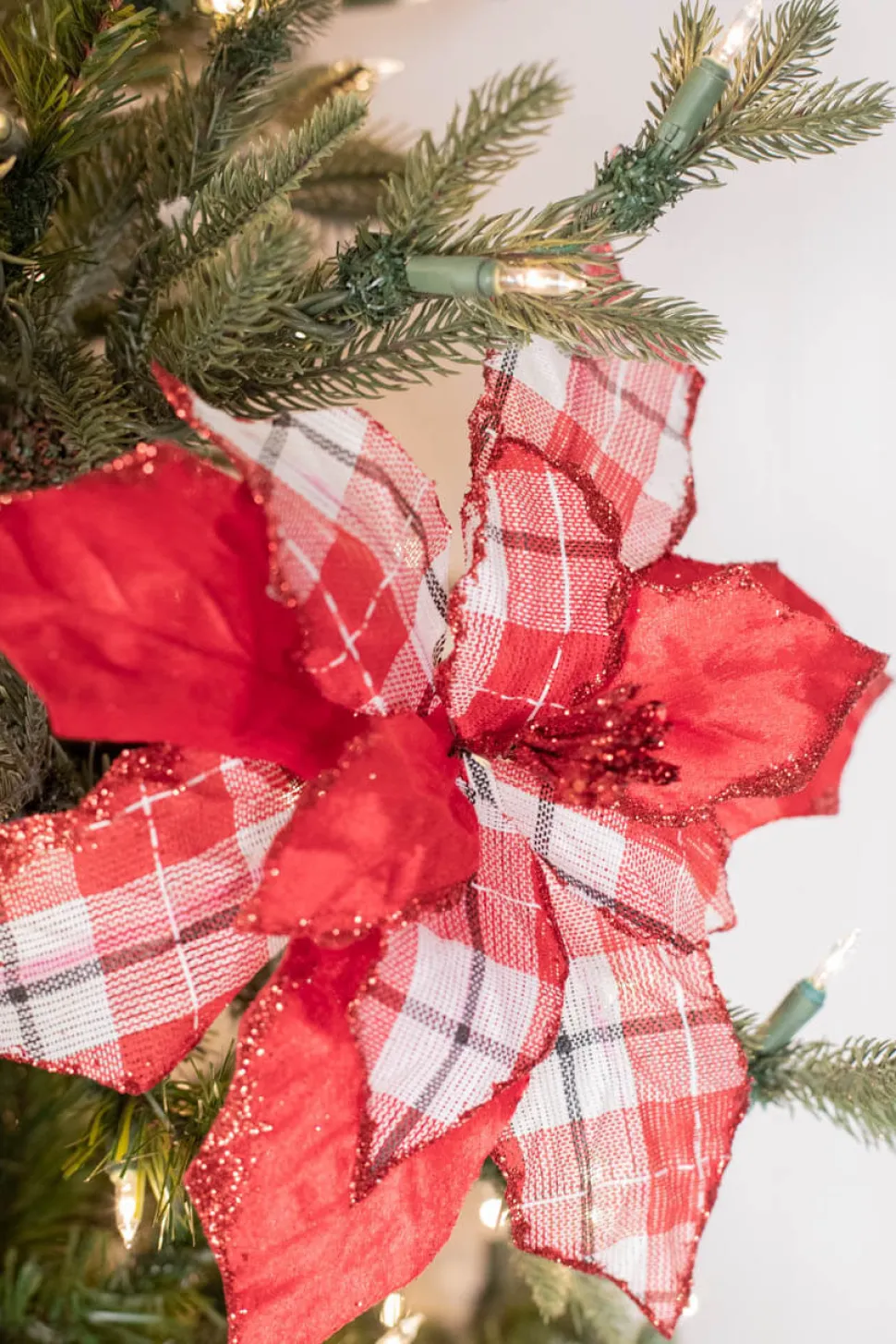 24” x 13" Velvet/Plaid Poinsettia Stem