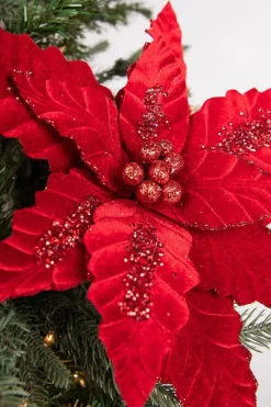 24” x 12.5" Velvet Sequin Stripe Poinsettia Stem
