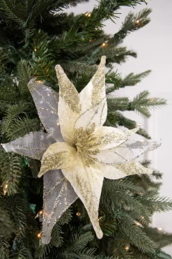 20” x 11.5" Velvet Sheer Glitter Edge Poinsettia Stem