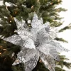 22” x 14" Velvet Sheer Poinsettia Stem - Silver