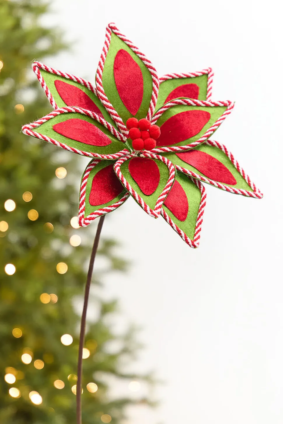 20" x 11.5" Whimsical Red & Green Poinsettia Stem