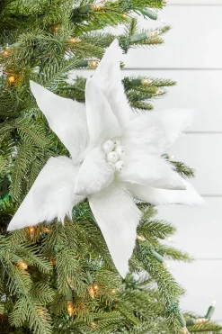 22" x 12" White Fur Jewel Poinsettia Stem