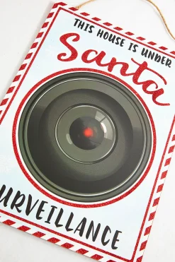 16" x 12" White With Peppermint Trim Santa Surveillance Sign