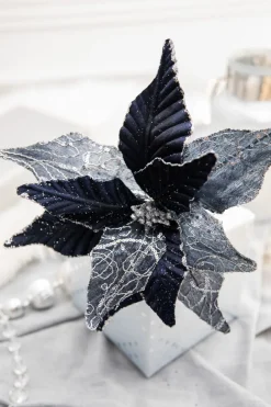 24” x 13" Winters Night Navy Poinsettia Stem