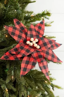22” x 13" Wood Bead Buffalo Check Poinsettia Stem