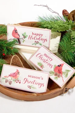 3.5" x 8" Wooden Cardinal on Branch Sign Ornament