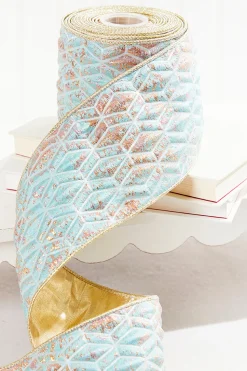 4" x 5 Yard Aqua Chadwick Metallic Dupioni Back Ribbon