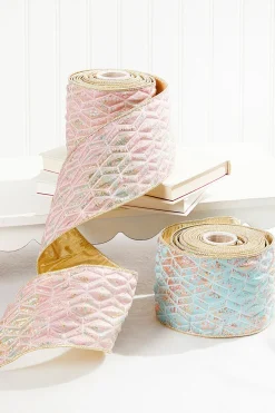 4" x 5 Yard Aqua Chadwick Metallic Dupioni Back Ribbon