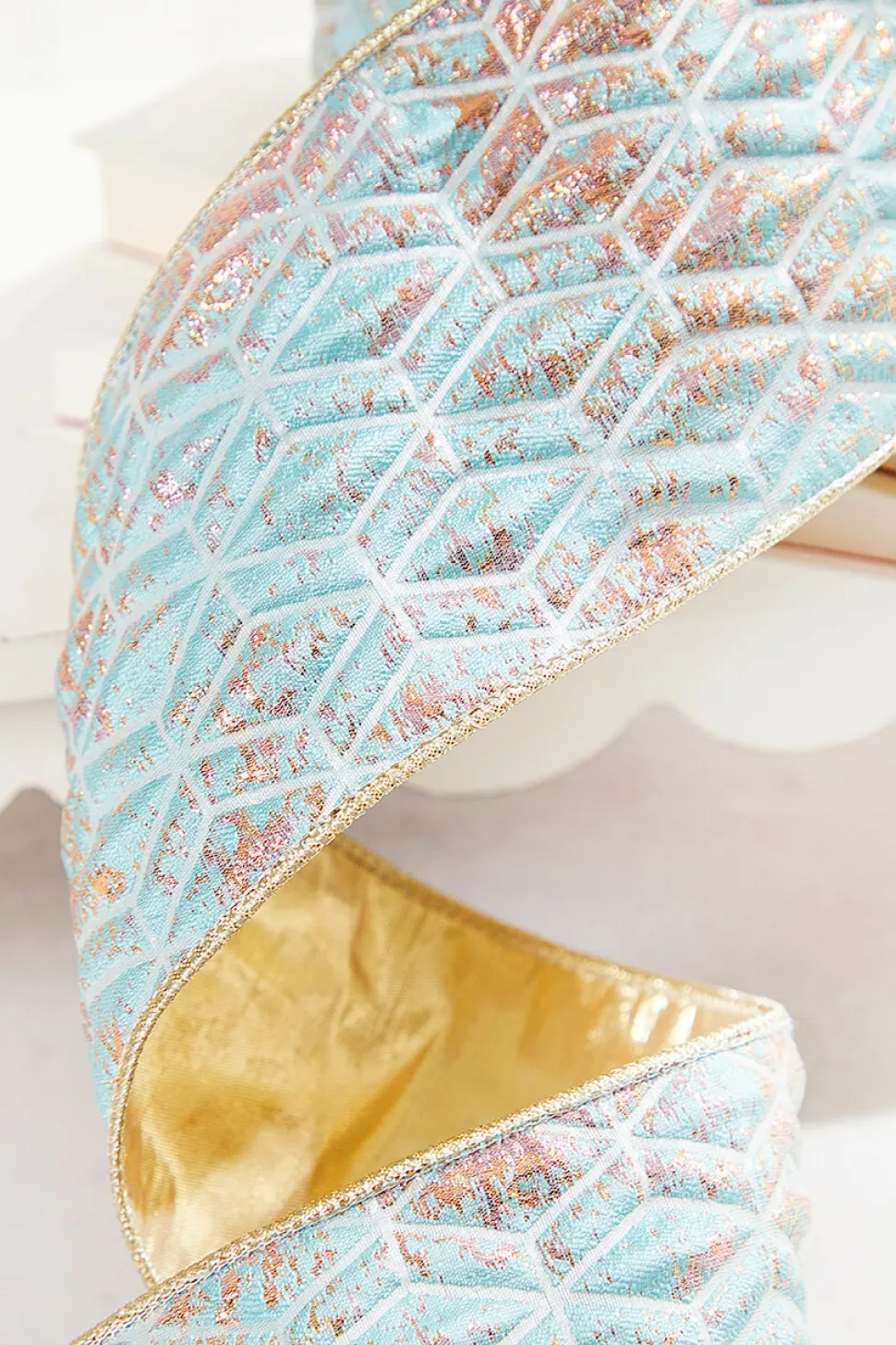 4" x 5 Yard Aqua Chadwick Metallic Dupioni Back Ribbon