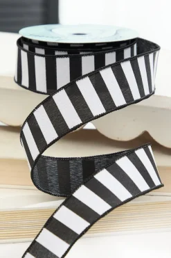 1.5" x 10 Yard Black & White Halloween Stripe Ribbon
