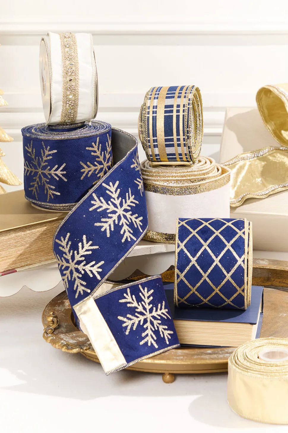 2.5" x 10 Yard Blue and Gold Plaid Ribbon