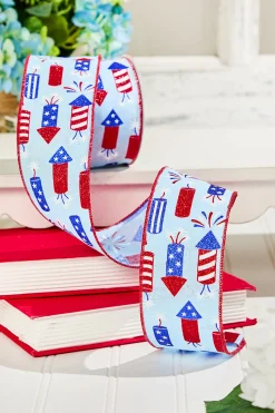 2.5" x 10 Yard Blue Firecracker Fourth Of July Ribbon