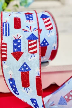 2.5" x 10 Yard Blue Firecracker Fourth Of July Ribbon