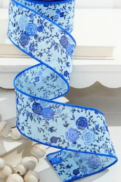 2.5” x 10 Yard Blue Spring Floral Ribbon