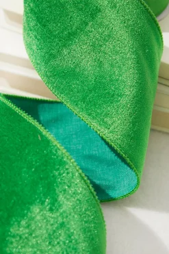 4" x 10 Yard Bright Green Wired Velvet Ribbon