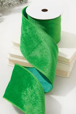 4" x 10 Yard Bright Green Wired Velvet Ribbon