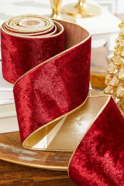 4" x 5 Yard Burgundy Sheldon Velvet Wired Ribbon