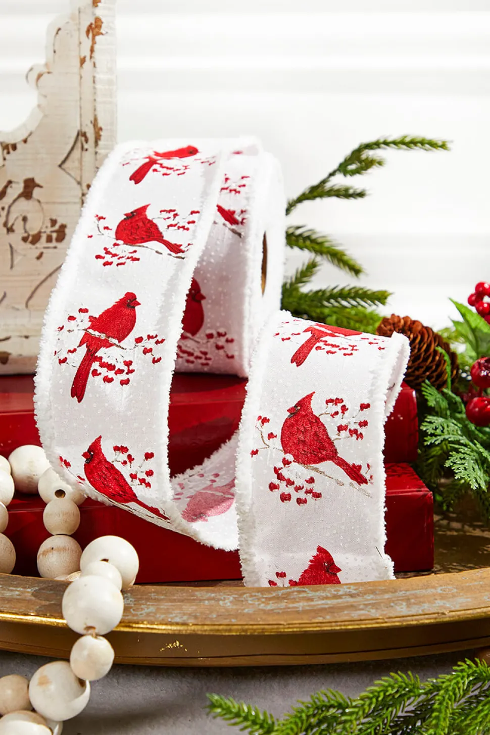 2.5" x 10 Yard Cardinal/Branch/Berry/Drift - White and Red