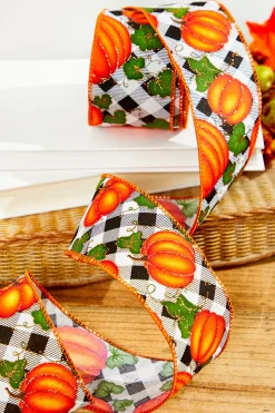 2.5" x 10 Yard Checkered Pumpkin Ribbon