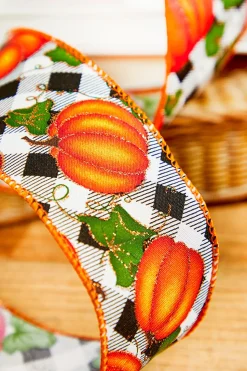 2.5" x 10 Yard Checkered Pumpkin Ribbon