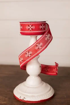 1.5" x 10 Yard Christmas Red Cross Stitch Ribbon