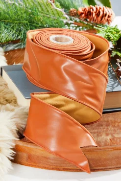 2.5" x 10 Yard Cognac Faux Leather Ribbon