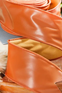 2.5" x 10 Yard Cognac Faux Leather Ribbon