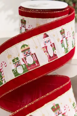 4" x 10 Yard Dark Red Nutcracker Velvet Ribbon